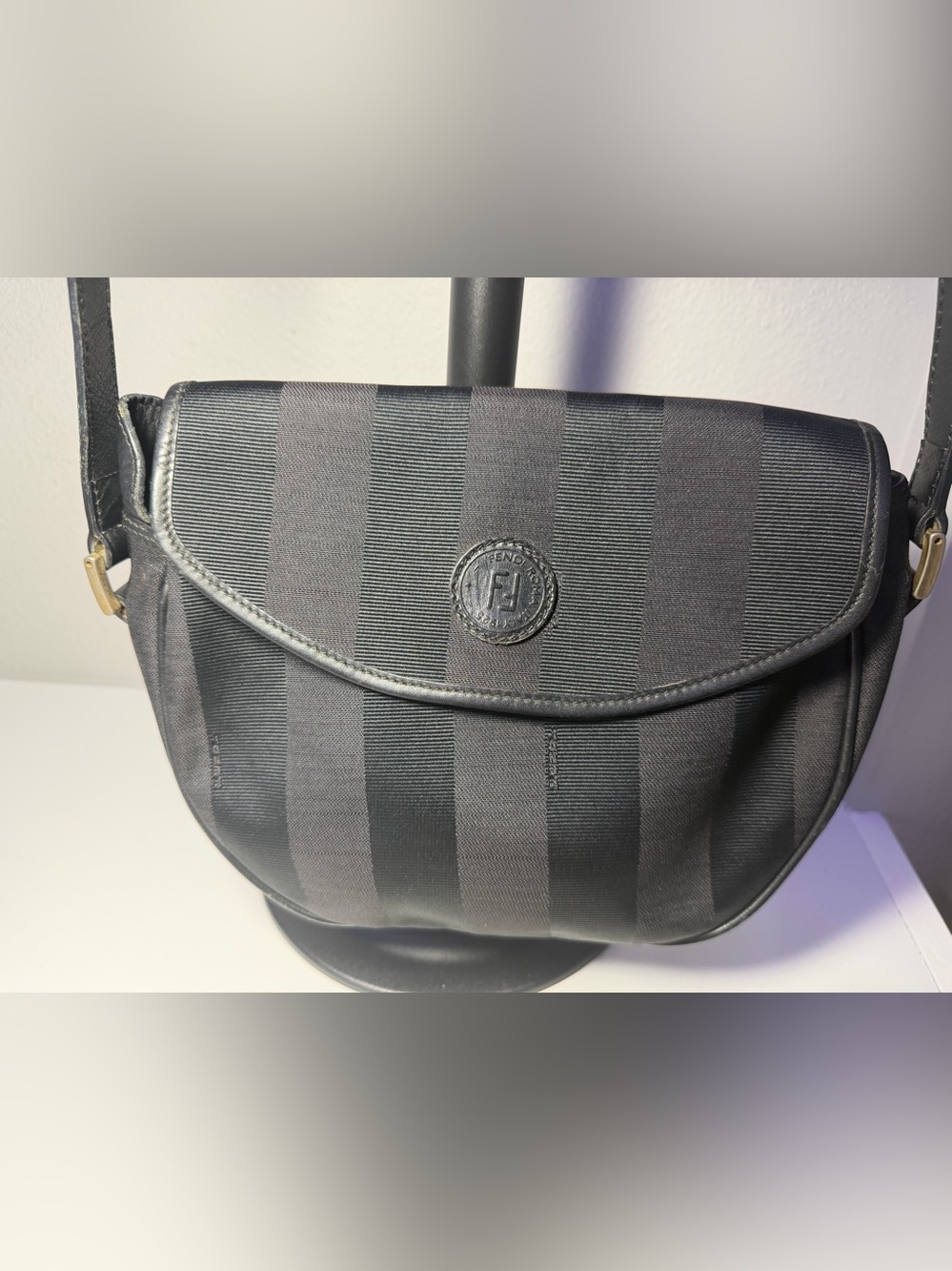 Vintage Fendi Black Penguin Striped Crossbody/shoulder bag with COA